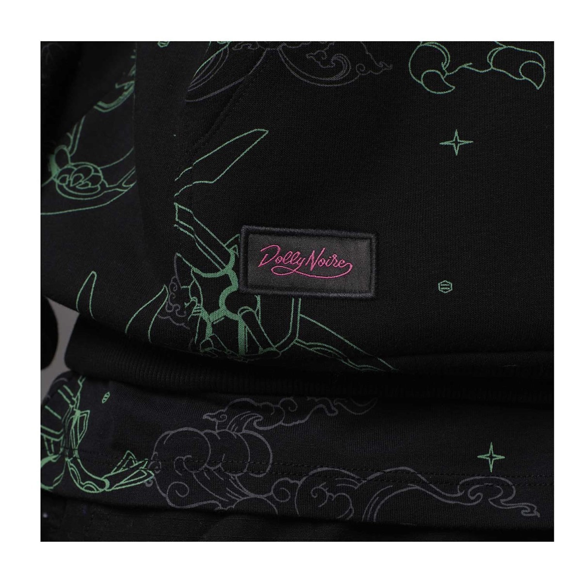 Pokémon × Dolly Noire: Rayquaza Pattern Black Hoodie - Adult - Image 5